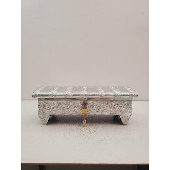 Other - 90s Vintage Book Jewellery Box with Latch, Floral Embossed Silver Tone Metal,